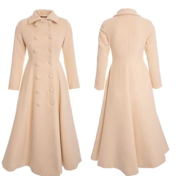 NWT Sofia Tsereteli Redingote Fit Flare Coat Virgin Wool Cashmere Ivory 16/18 - Picture 2 of 14
